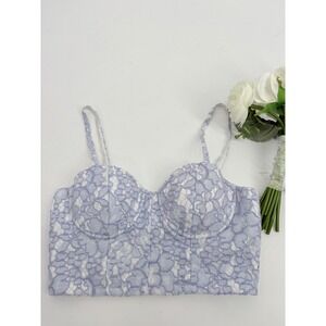 NBD x Naven Twins Caged Lace Bustier Cropped Top Lilac Blue Padded Underwired XS